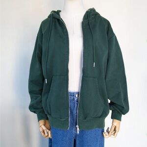 New Green Zip-Up Hoodie by ArtcareShop 100% Cotton Vintage Washed